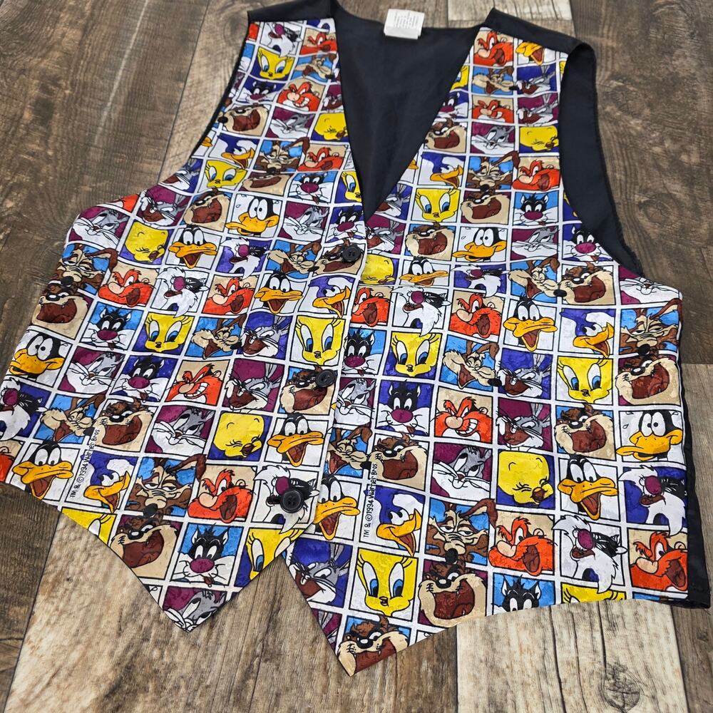Vintage 1993 Looney Tunes Vest Warner Bros Bugs Bunny Taz Tweety Cartoon